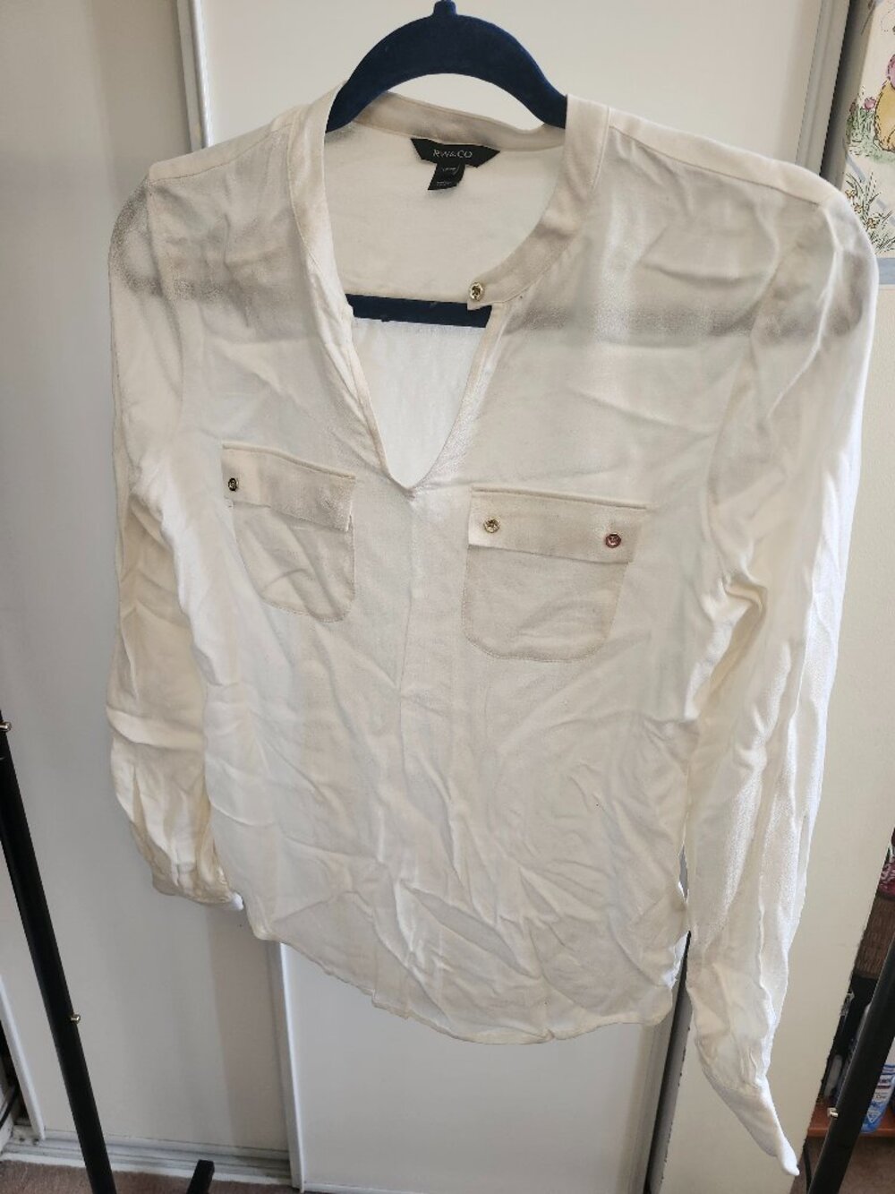 RW&CO LONG SLEEVE TOP WHITE SIZE XS/TP